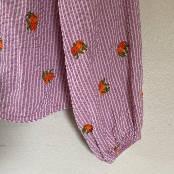 Anthropologie Maeve Embroidered Orange Pink Striped Button Down Shirt Women’s XL - Picture 9 of 16